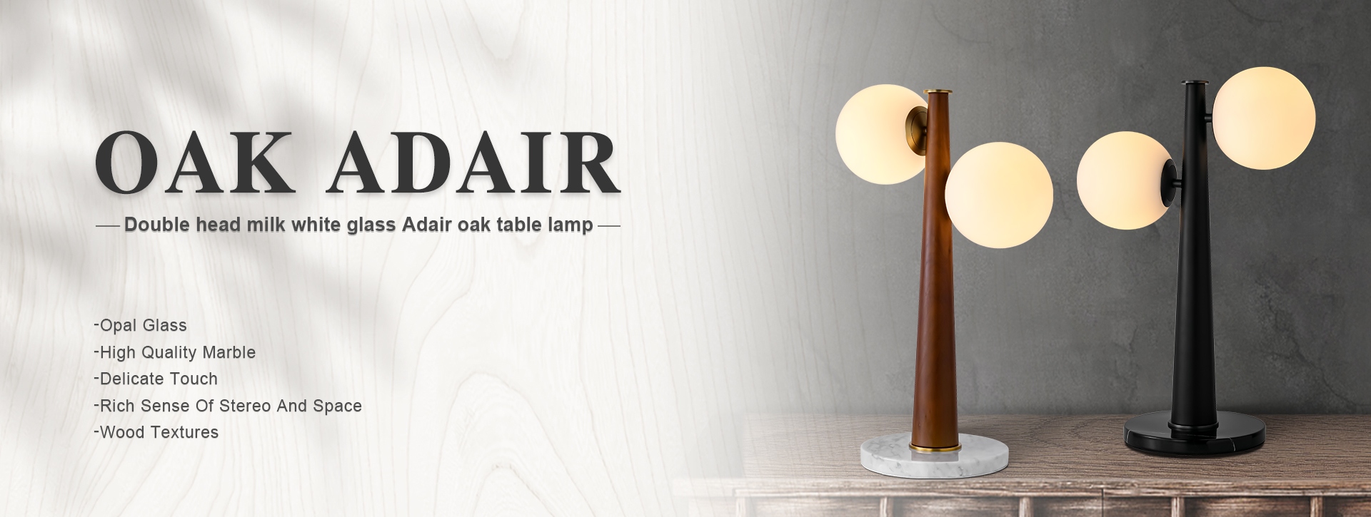 Bedside lamp,Desk light,Corner floor lamp,Double head milk white glass Adair reddish brown oak table lamp